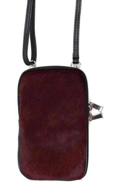 Handytasche Umhängetasche für Smartphone Leder + Fell