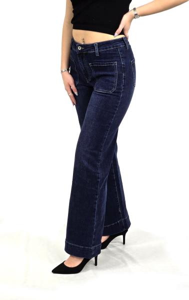 High Waist Damen Jeans / Denim Schlaghose darkblue