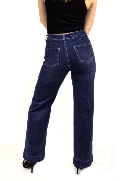 High Waist Damen Jeans / Denim Schlaghose darkblue