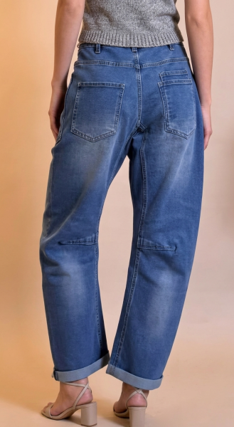 Damen Utility-Jeans Wide Leg mit aufgesetzten Taschen und Kordelgürtel – Medium Blue