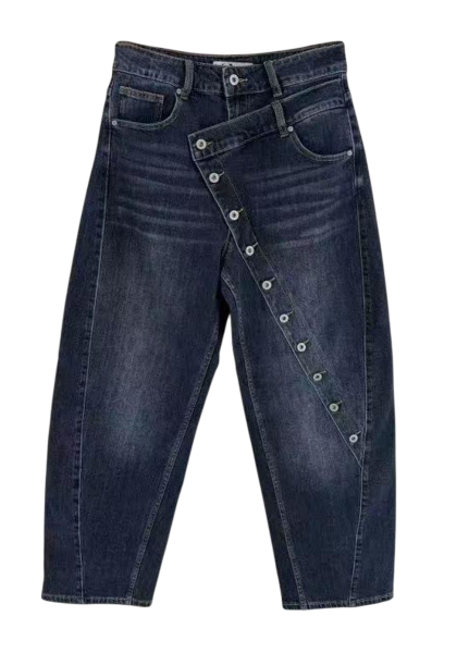 Sexy Woman Lässige Balloon Jeans »Barrel Fit« mit schräger Knopfleiste & High Waist