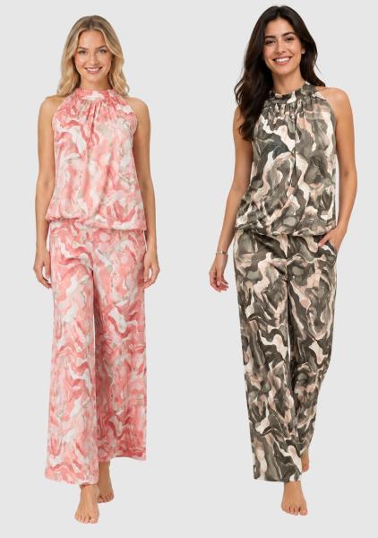 Damen Zweiteiler – Sommer Set mit schulterfreiem Top & weiter Hose