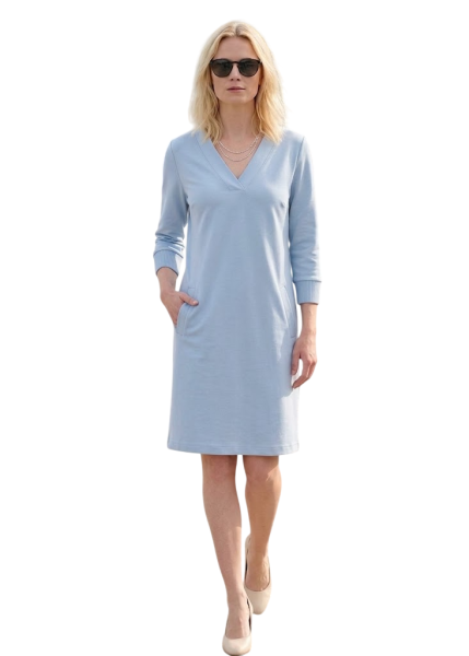 Elegantes Etuikleid mit schmeichelnden Teilungsnähten, kurzen Ärmeln und V-Ausschnitt