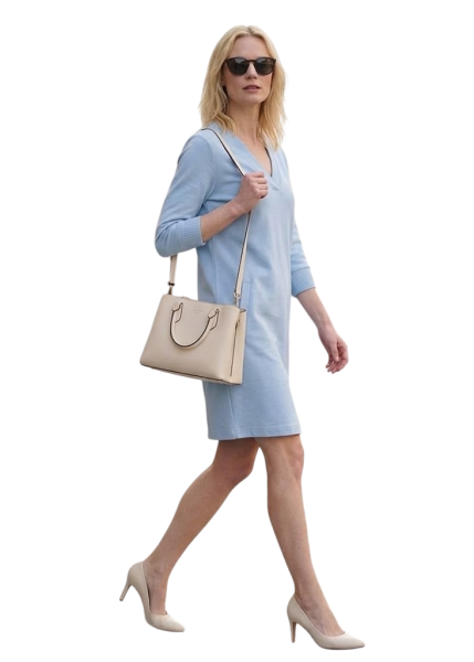 Elegantes Etuikleid mit schmeichelnden Teilungsnähten, kurzen Ärmeln und V-Ausschnitt