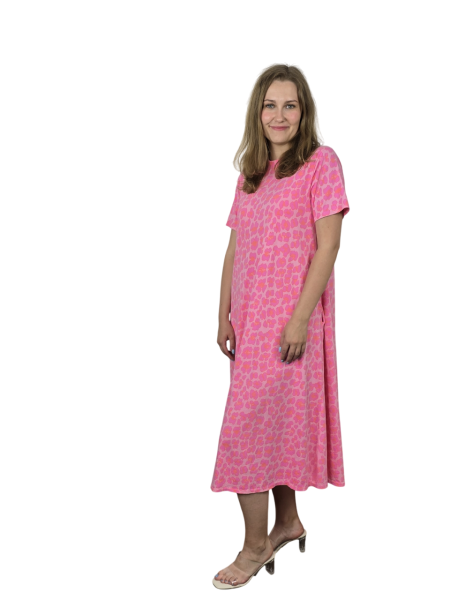 Maxi-Kleid Shirtkleid Kurzarm A-Linie rosa