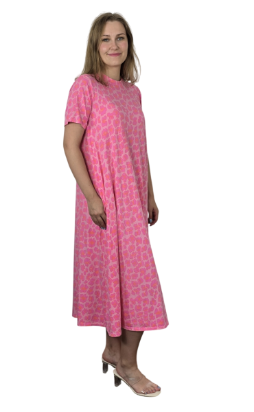 Maxi-Kleid Shirtkleid Kurzarm A-Linie rosa