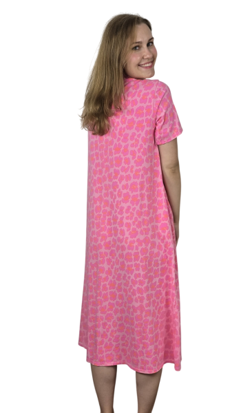 Maxi-Kleid Shirtkleid Kurzarm A-Linie rosa