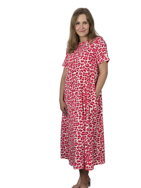 Maxi-Kleid Shirtkleid Kurzarm A-Linie rot