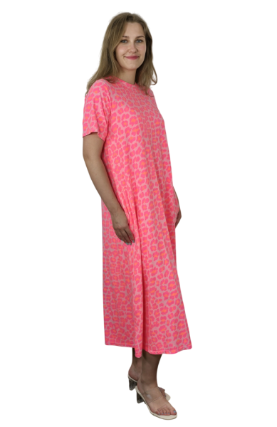 Maxi-Kleid Shirtkleid Kurzarm A-Linie pink
