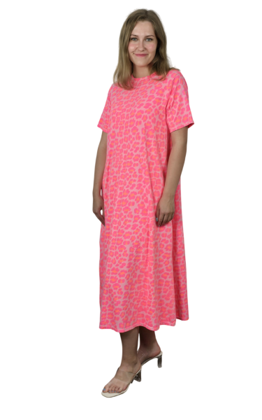 Maxi-Kleid Shirtkleid Kurzarm A-Linie pink