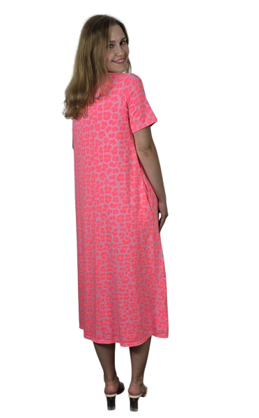 Maxi-Kleid Shirtkleid Kurzarm A-Linie pink