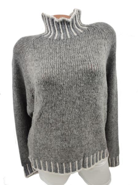 kuschelweicher Damen Rollkragen Pullover Turtleneck hellgrau / weiß 1