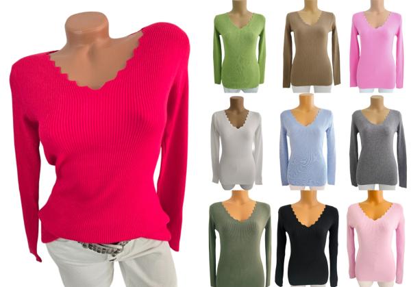 Damen Pullover mit Zickzack Ausschnitt in vielen Farben