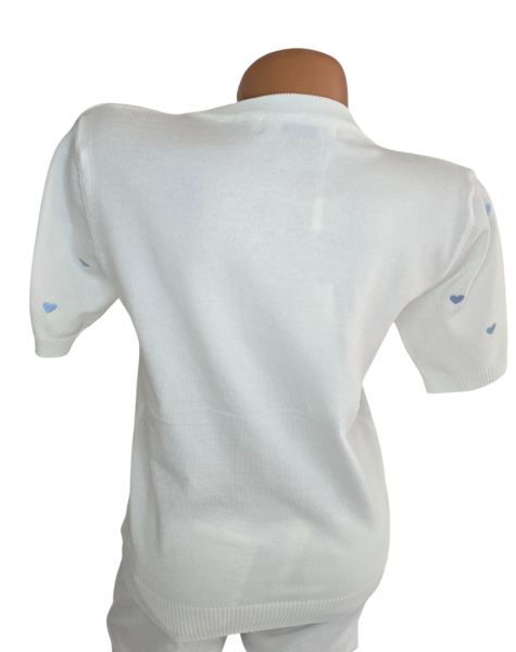 Damen Feinstrick-Pullover weiß mit hellblauen Herzen