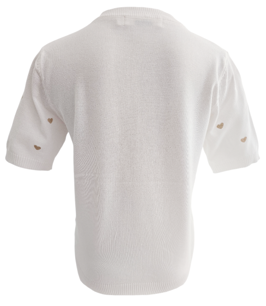 Damen Feinstrick-Pullover weiß mit goldenen Herzen