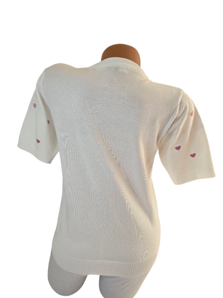 Damen Feinstrick-Pullover weiß mit rosa Herzen