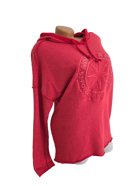 Trendiger Damen Hoodie in rot mit 3D-Stern – Stylisches Kapuzen-Sweatshirt für modische Auftritte