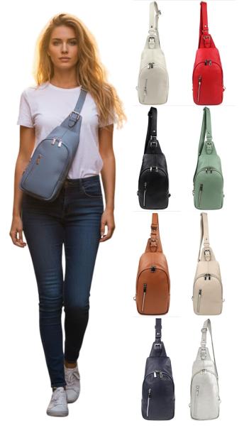 Exklusiver Damen Leder-Cityrucksack / Bodybag – Silber-Edition