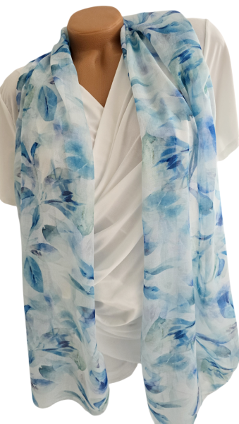 Damen Tuch Schal Stola Seidentuch blau grün weiß floral