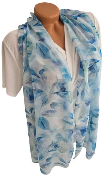 Damen Tuch Schal Stola Seidentuch blau grün weiß floral