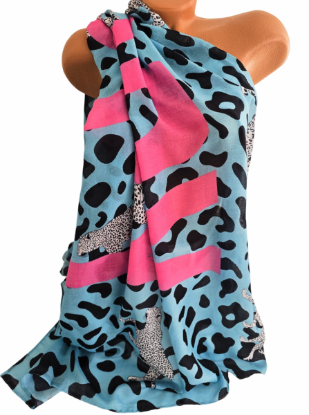 Wunderschöner Damen XXL Schal - Stola blau/pink
