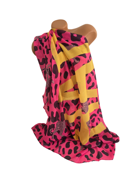 Wunderschöner Damen XXL Schal - Stola pink/gelb
