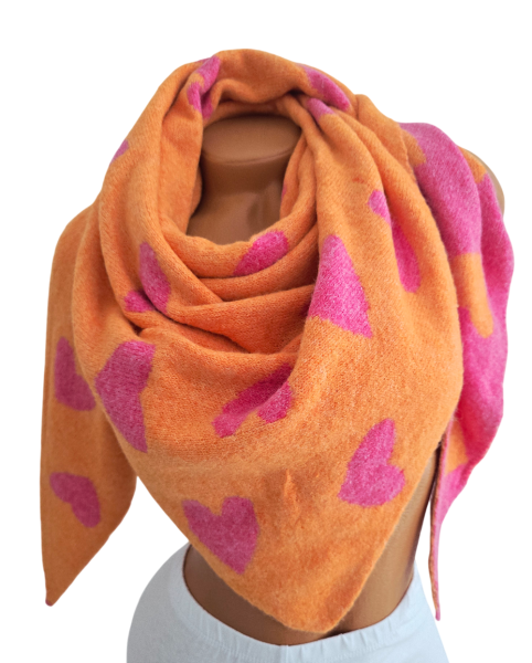 Damen Schal Wendeschal Dreick Tuch Winter Herz kuschelweich warm orange pink