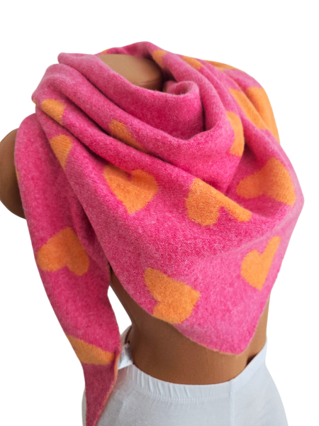 Damen Schal Wendeschal Dreick Tuch Winter Herz kuschelweich warm orange pink