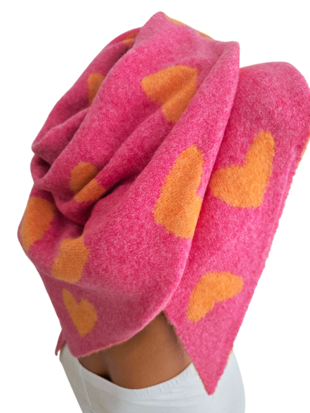 Damen Schal Wendeschal Dreick Tuch Winter Herz kuschelweich warm orange pink