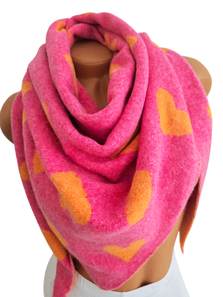 Damen Schal Wendeschal Dreick Tuch Winter Herz kuschelweich warm orange pink
