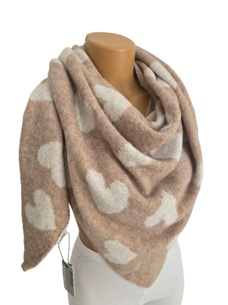 Damen Wendeschal Dreieck Tuch Schal Winter Herz kuschel weich creme sand
