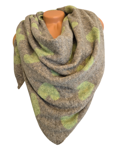 Wendeschal Winterschal Dreiecktuch Herz grün taupe kuschelweich warm