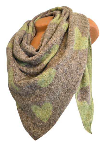 Wendeschal Winterschal Dreiecktuch Herz grün taupe kuschelweich warm
