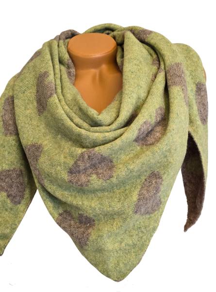 Wendeschal Winterschal Dreiecktuch Herz grün taupe kuschelweich warm