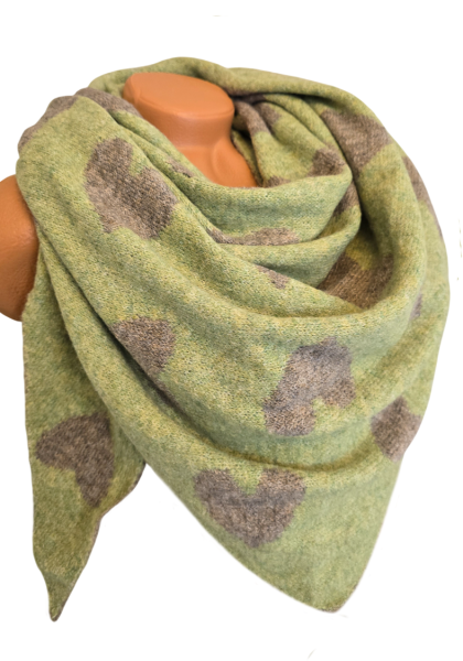 Wendeschal Winterschal Dreiecktuch Herz grün taupe kuschelweich warm