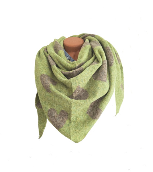 Wendeschal Winterschal Dreiecktuch Herz grün taupe kuschelweich warm