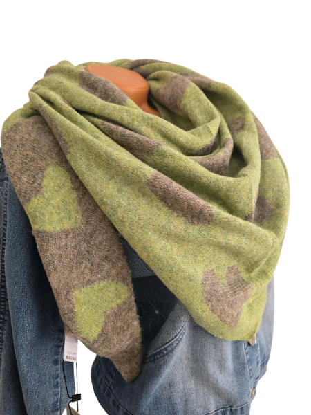 Wendeschal Winterschal Dreiecktuch Herz grün grau kuschelweich warm