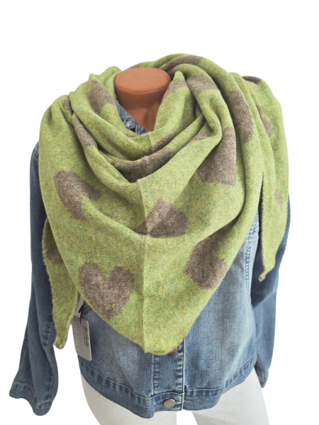 Wendeschal Winterschal Dreiecktuch Herz grün grau kuschelweich warm