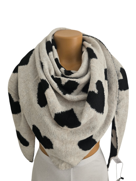 Damen Wendeschal Winter Dreiecktuch Herz schwarz weiß kuschelweich warm