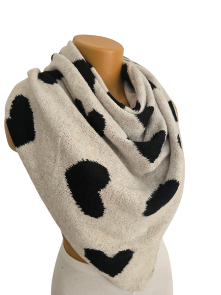 Damen Wendeschal Winter Dreiecktuch Herz schwarz weiß kuschelweich warm