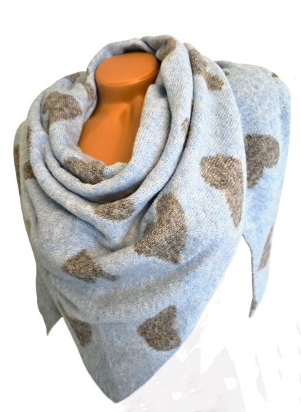 Wendeschal Winterschal Dreiecktuch Herz grau hellblau kuschelweich warm