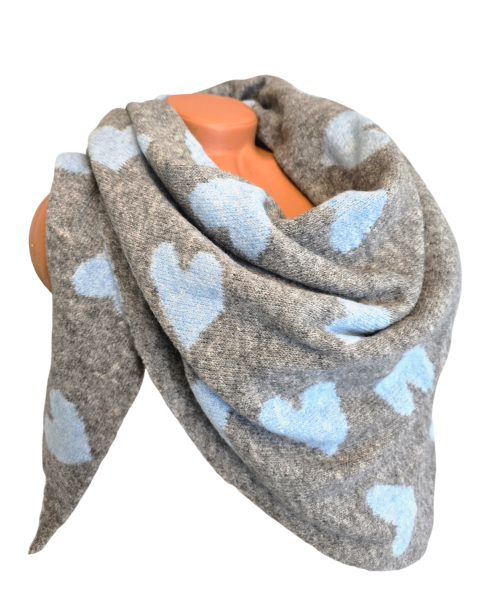 Wendeschal Winterschal Dreiecktuch Herz grau hellblau kuschelweich warm