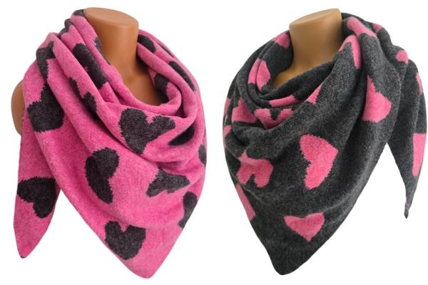Wendeschal Winterschal Dreiecktuch Herz pink dunkelgrau kuschelweich warm