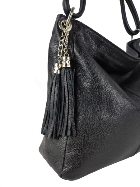 geräumige Schultertasche echt Leder schwarz