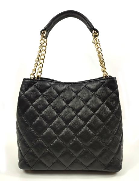 Elegante Schultertasche echt Leder gesteppt schwarz