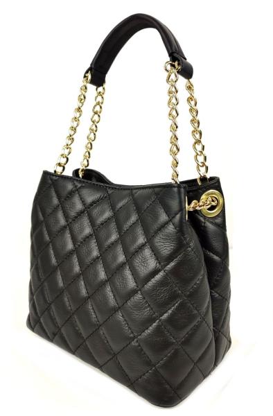 Elegante Schultertasche echt Leder gesteppt schwarz