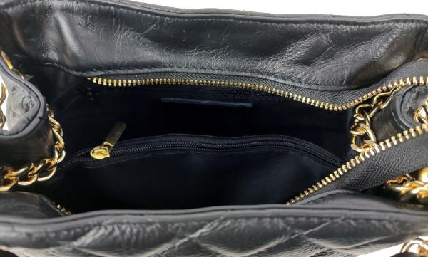 Elegante Schultertasche echt Leder gesteppt schwarz