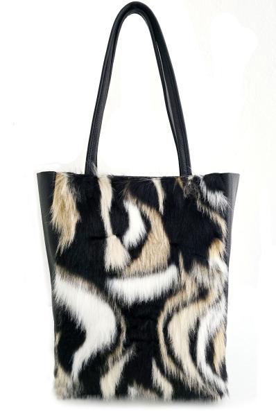 Damen Schultertasche Shopper mit Reißverschluss in Fell-Optik echt Leder