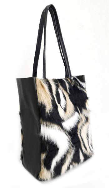 Damen Schultertasche Shopper mit Reißverschluss in Fell-Optik echt Leder