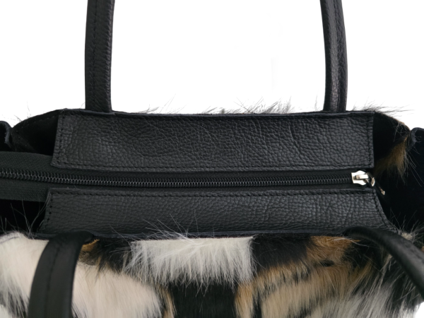 Damen Schultertasche Shopper mit Reißverschluss in Fell-Optik echt Leder